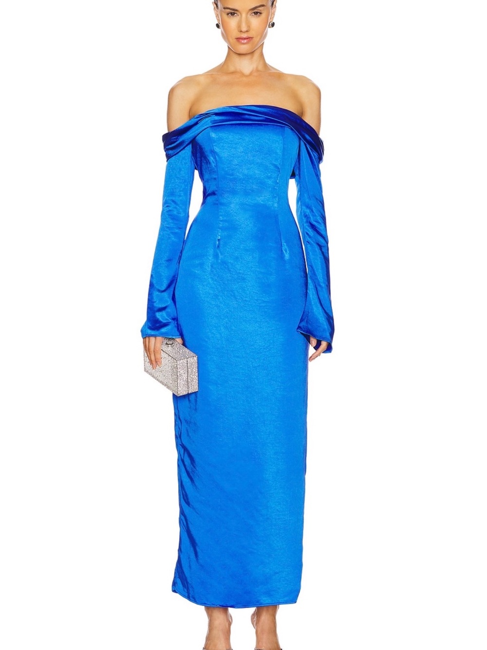 Runaway the Label Arielle Maxi Off-Shoulder Satin Evening Gown  Cobalt